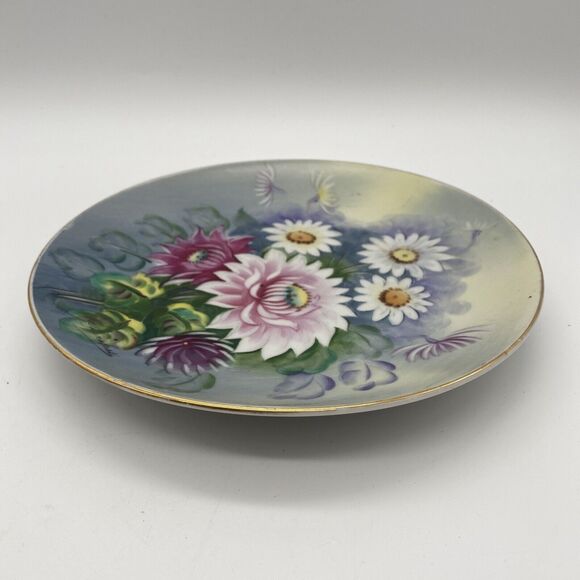 Hand Painted Signed Y. Funabashi Floral Gold Trim 8” Salad Lunch Decor Plate - Picture 4 of 7